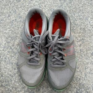Gray and orange Athletic Shoes